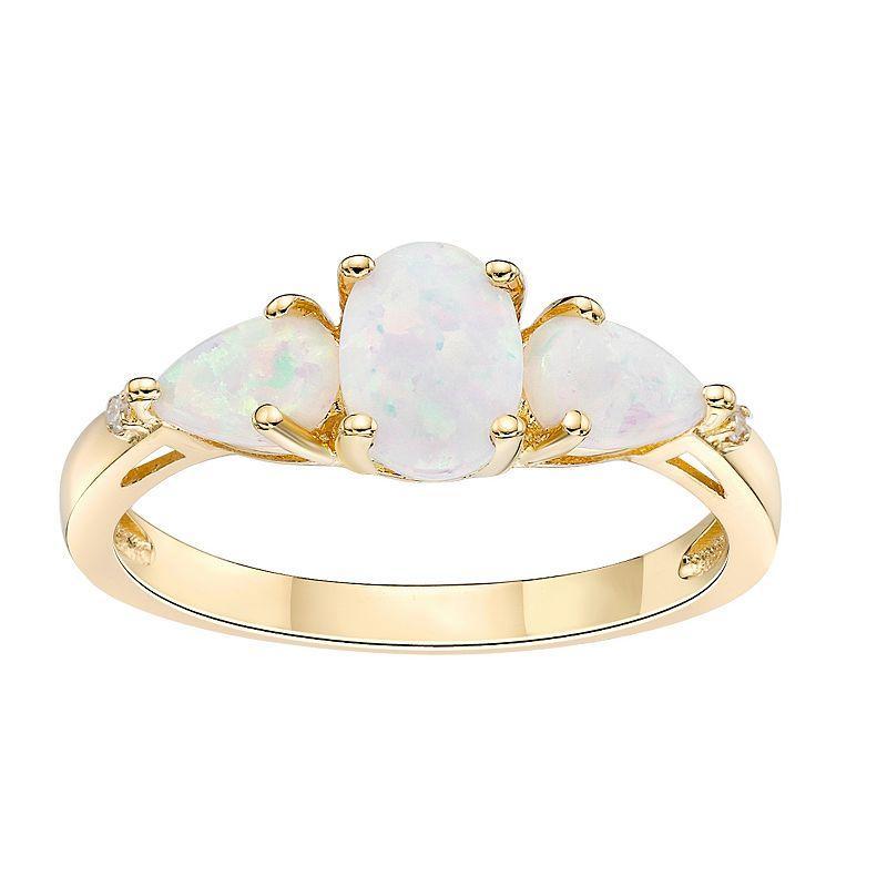 Gemminded 18k Gold Over Silver Lab-Created Opal & Diamond Accent 3-Stone Ring, Womens Gold Tone Product Image