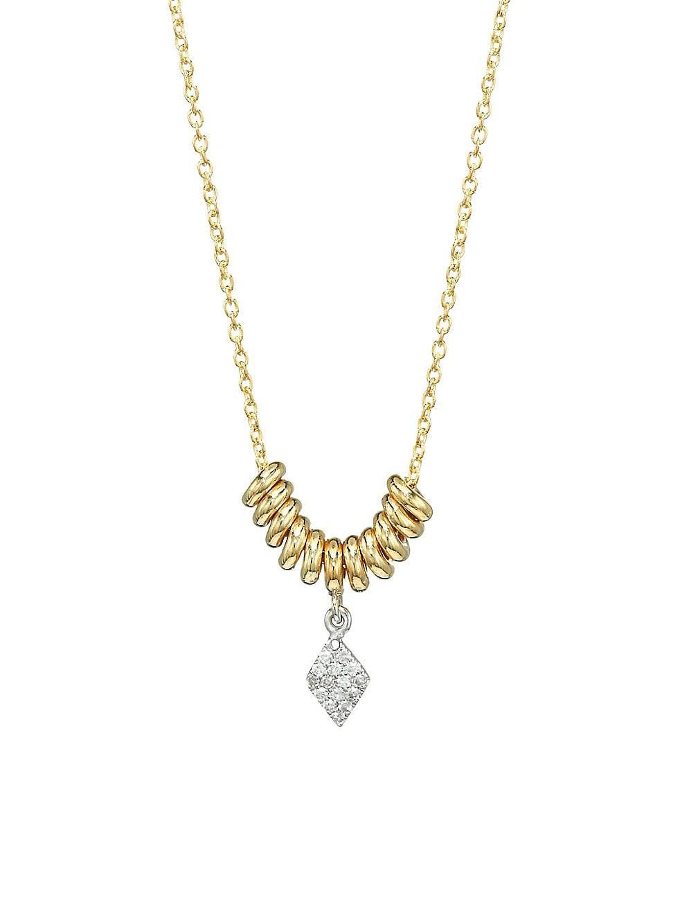 Womens 14K Yellow Gold & Pav Diamond Marquise Disc Necklace Product Image