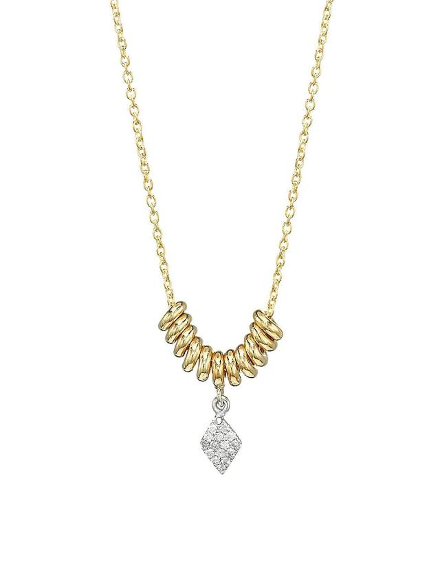 Womens 14K Yellow Gold & Pav Diamond Marquise Disc Necklace Product Image