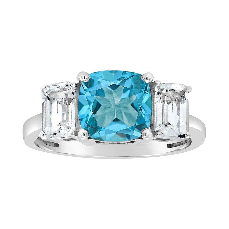 Alyson Layne Sterling Silver Blue Topaz & White Topaz 3-Stone Ring, Womens Product Image