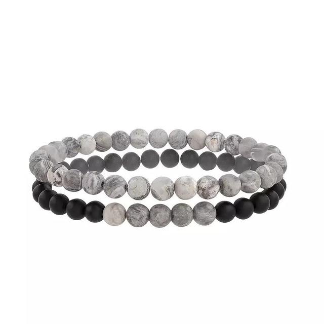 slate Mens Black Agate & Jasper Bead Stretch Bracelet Duo Set Multi Product Image