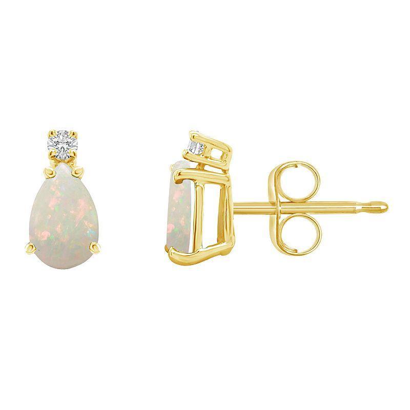 Opal (3/8 ct. t.w.) and Diamond Accent Stud Earrings in 14K Yellow Gold or 14K White Gold Product Image