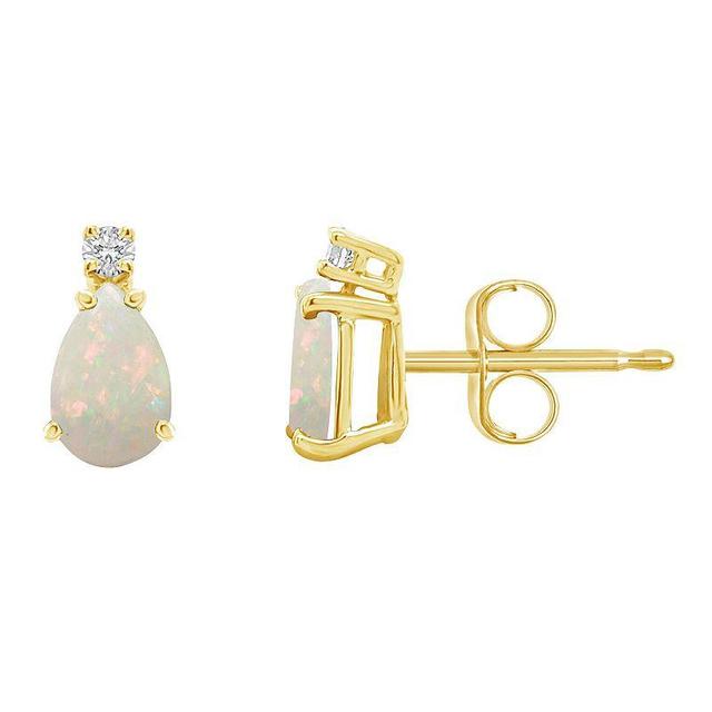 Opal (3/8 ct. t.w.) and Diamond Accent Stud Earrings in 14K Yellow Gold or 14K White Gold Product Image