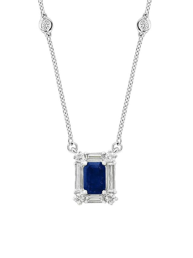 Womens 14K White Gold, Sapphire & 0.42 TCW Diamond Pendant Necklace Product Image