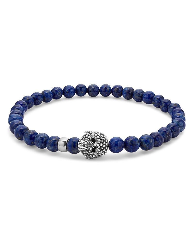 Lagos Mens Sterling Silver Anthem Lapis Lazuli Bead Skull Stretch Bracelet - Exclusive Product Image