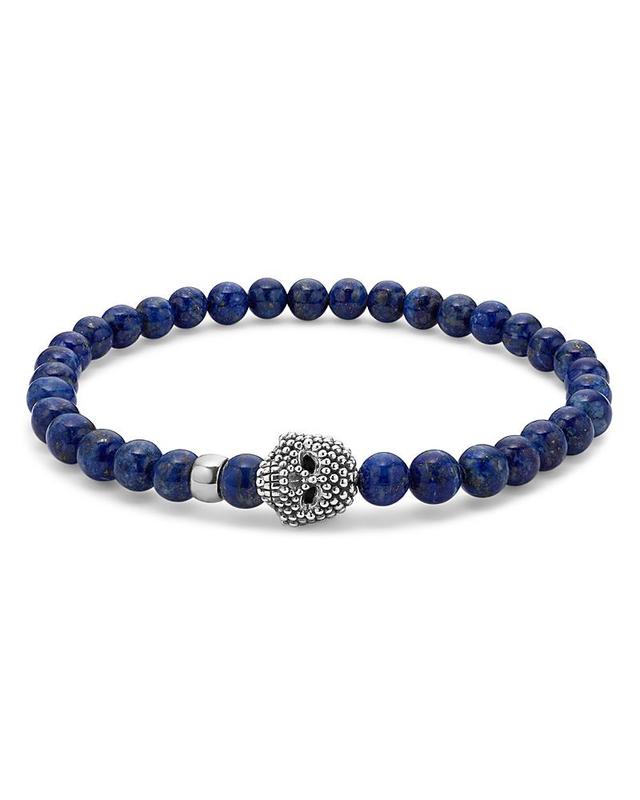 Lagos Mens Sterling Silver Anthem Lapis Lazuli Bead Skull Stretch Bracelet - 100% Exclusive Product Image