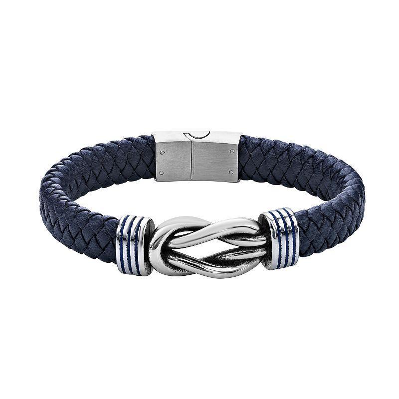 Mens LYNX Stainless Steel & Navy Braided Leather Bracelet Multicolor Product Image