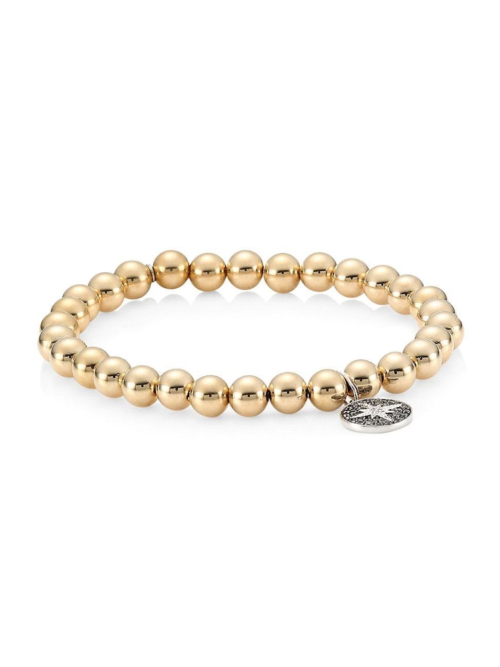 Womens 14K Yellow Gold, 14K White Gold & Diamond Starburst Medallion Bracelet Product Image