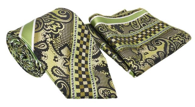 Lime Floral Check Pattern Men's Classic Tie and Pocket Square Set Product Image