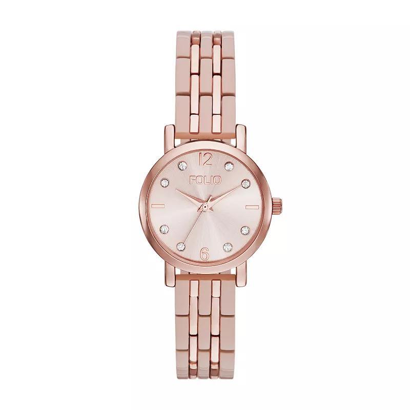 Folio Womens Mixed Material Sunray Dial Watch, Pink Product Image