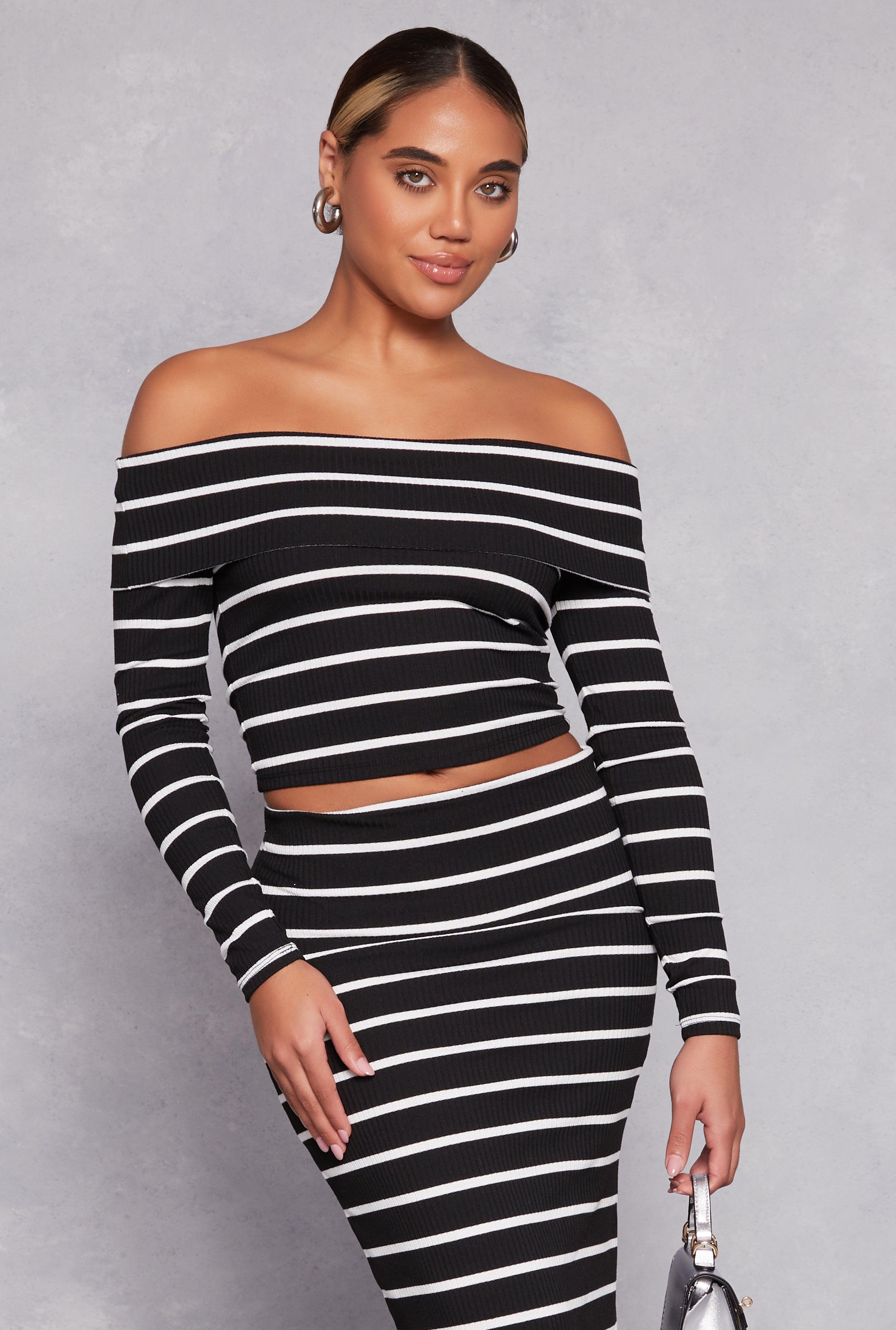 Womens Madden Girl Striped Off the Shoulder Top Product Image