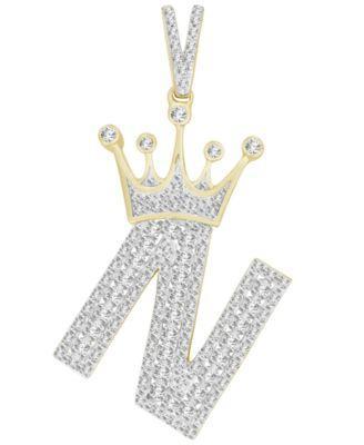 Mens Diamond (3/8 ct.t.w.) Crowned Initial Pendant in 10k Yellow Gold Product Image