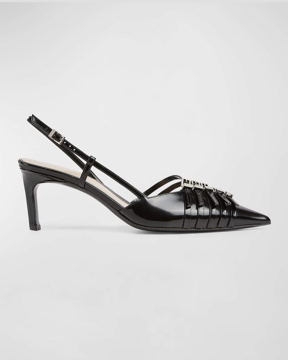 Regent Leather Buckles Slingback Pumps In Black Product Image