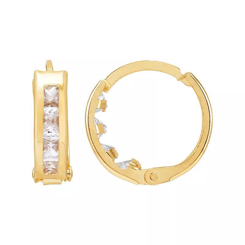 14k Yellow Gold Cubic Zirconium Hoop Earrings, Womens, 14k Gold Product Image