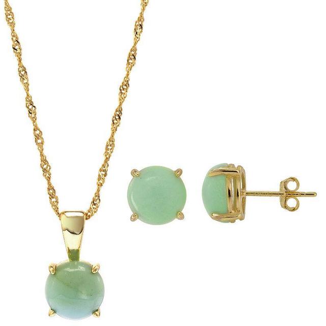 Gemistry 14k Gold Over Silver Amazonite Stud Earrings & Necklace Set, Womens Green Product Image