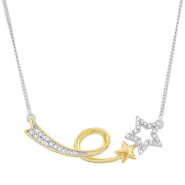 1/6 Carat T.W. Diamond Sterling Silver and 18k Gold Two Tone Shooting Star Necklace, Womens White Product Image