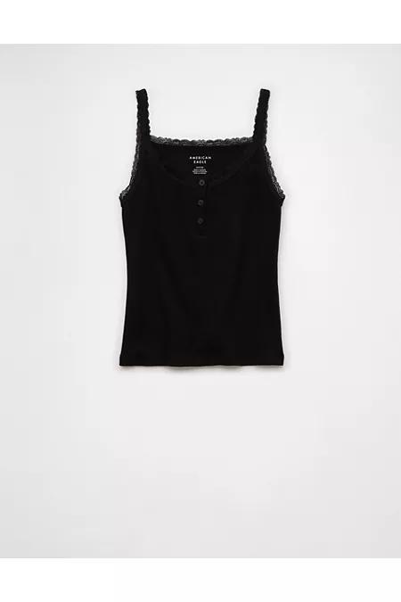 AE Main Squeeze Lace Trim Henley Cami Womens Product Image