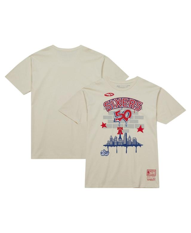 Mens Mitchell & Ness x Tats Cru Cream Philadelphia 76ers Hardwood Classics City T-Shirt Product Image