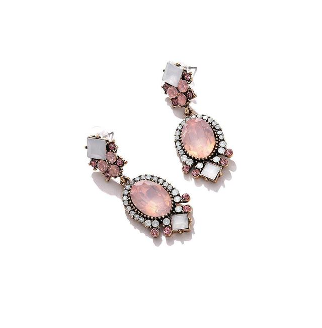 Sohi Womens Pink Oval Stone Drop Earrings Product Image