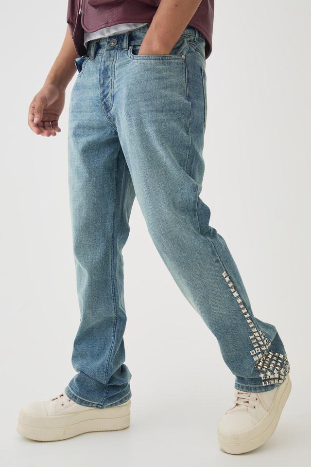 Slim Rigid Flare Studded Jeans | boohooMAN USA Product Image