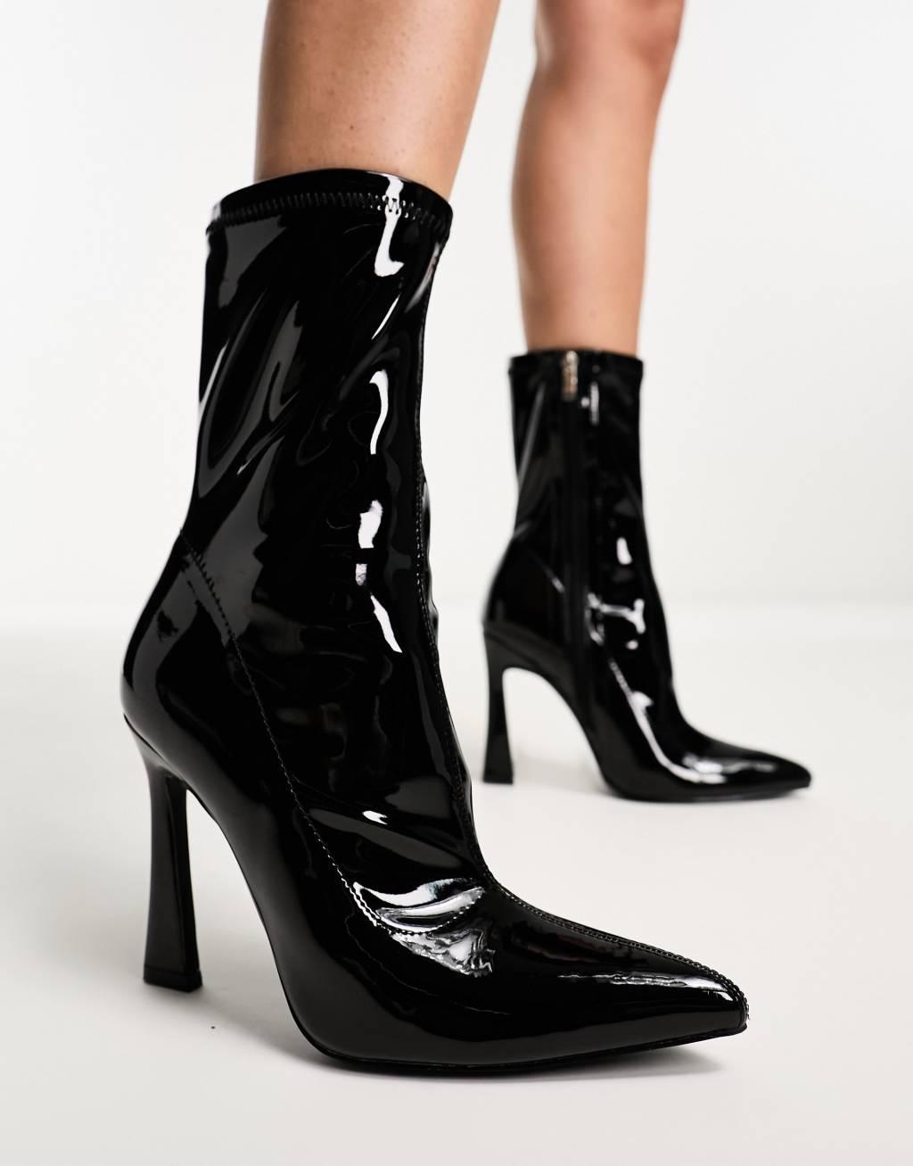 Simmi London Wide Fit Prince sock boots in black patent Product Image