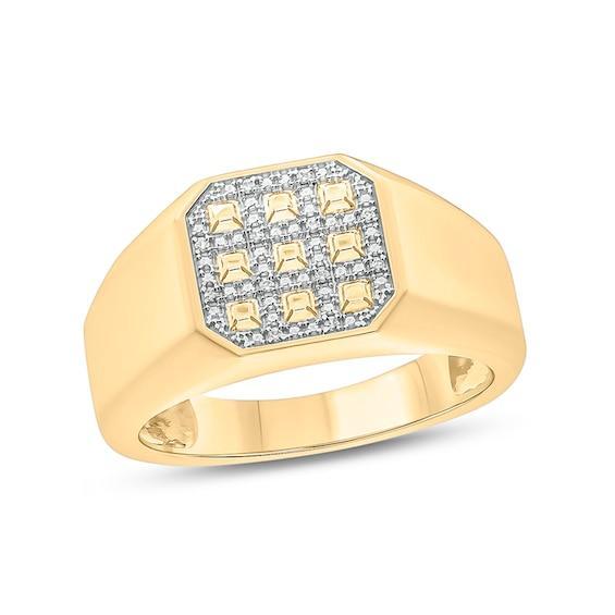 Men's Diamond Accent Grid Pattern Octagonal Signet Ring in Sterling Silver with 14K Gold Plate Product Image