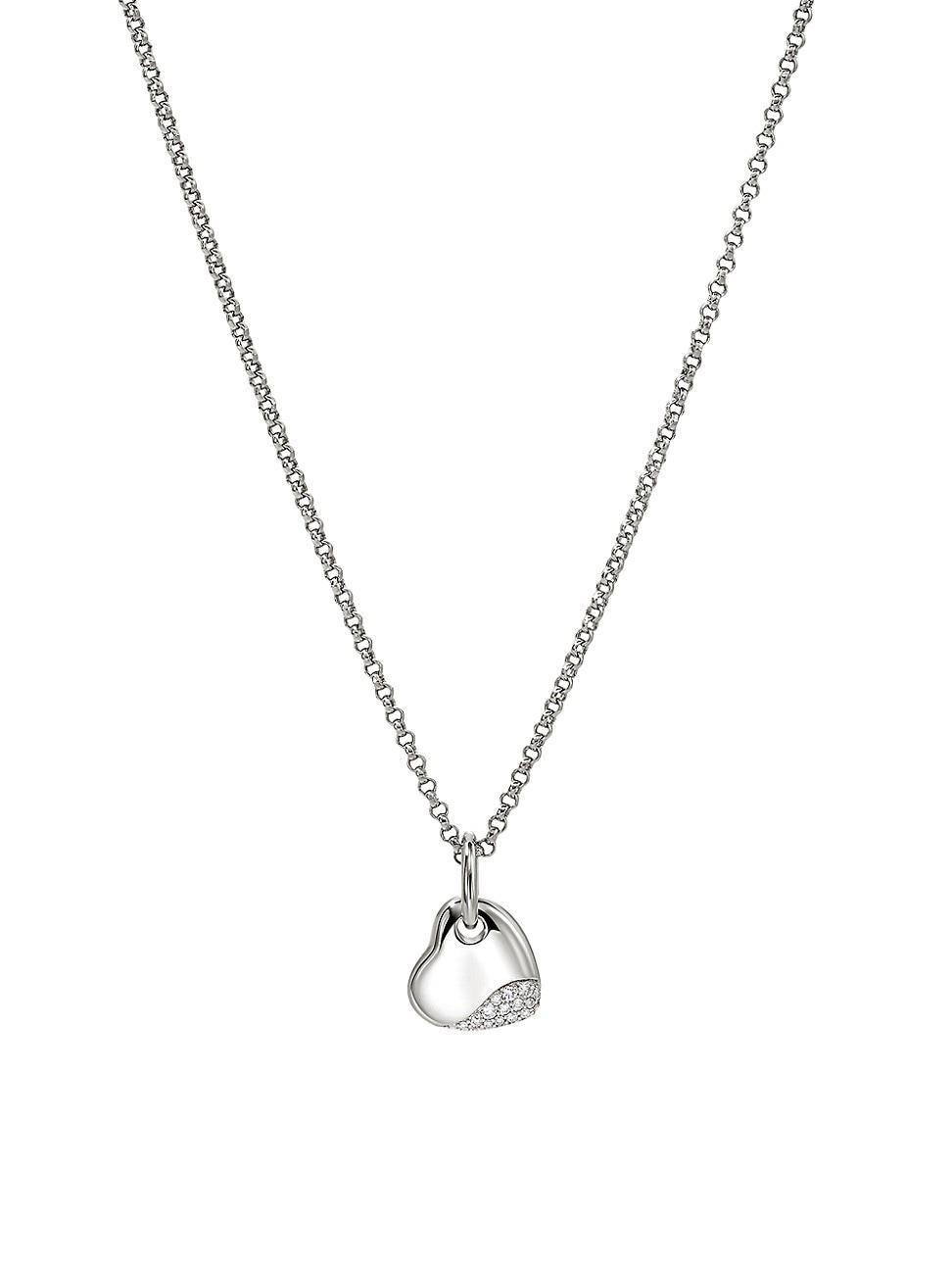 Womens Pebble Sterling Silver & 0.15 TCW Diamond Heart Pendant Necklace Product Image