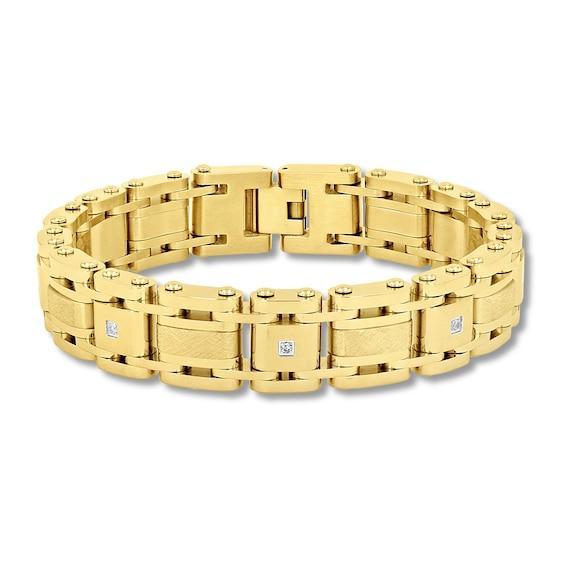 Men's 1/10 CT. T.w. Alternating Link Bracelet in Stainless Steel with Yellow Ion Plate - 8.5" Product Image