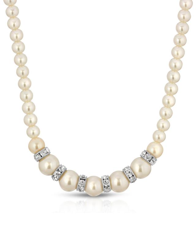 1928 Silver-Tone Graduated Simulated Pearl & Crystal Necklace, Womens, White Product Image