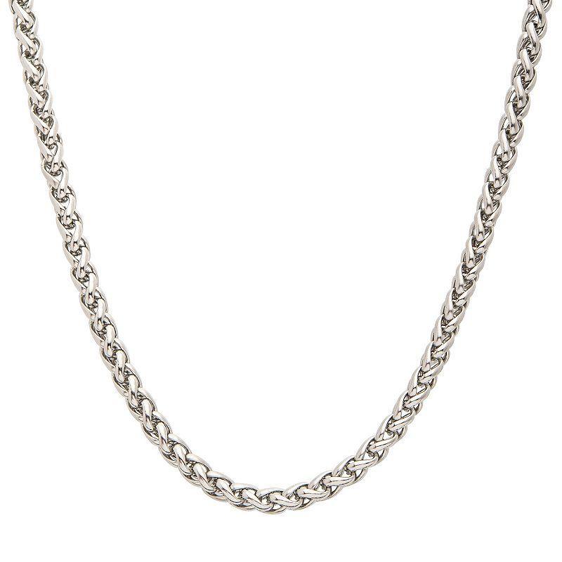 Mens Stainless Steel 3.4 mm Round Wheat Chain Necklace Silver Tone Product Image