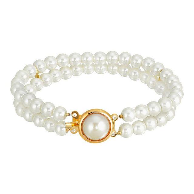 1928 Gold Tone Double Strand Simulated Pearl Bracelet, Womens, White Product Image