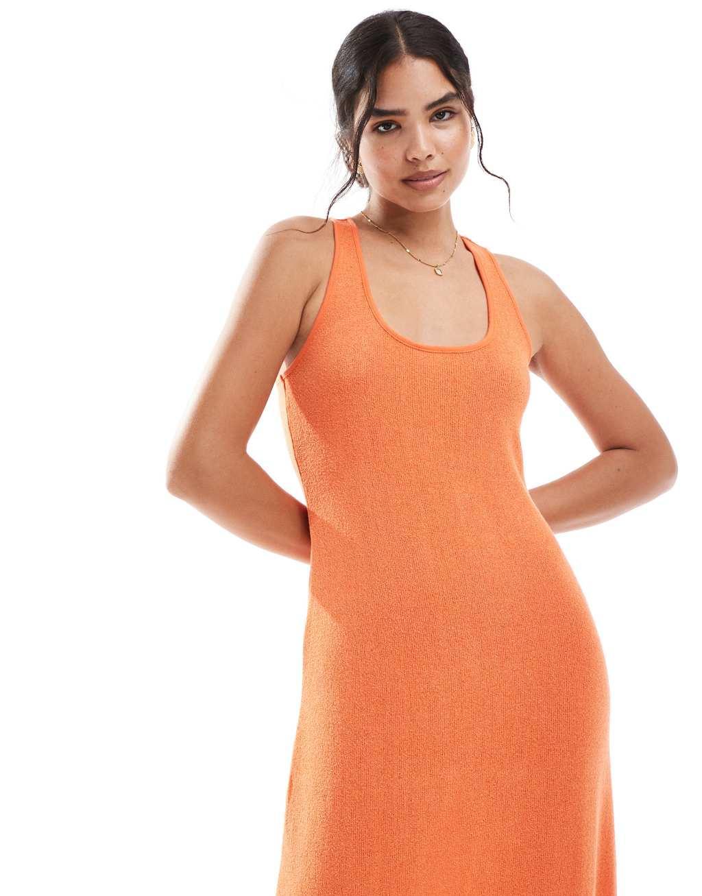 Mango terrycloth cami maxi dress in orange Product Image