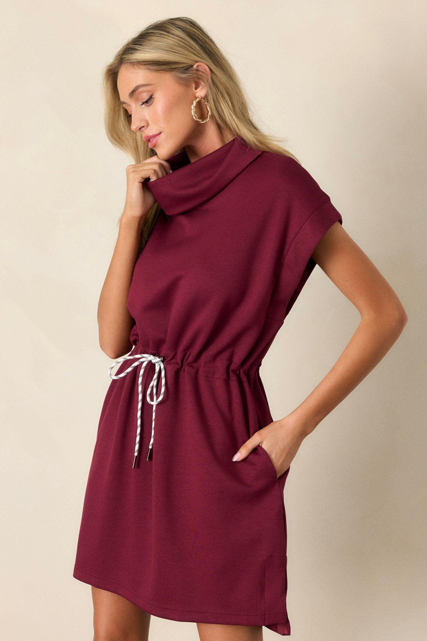 See The End Burgundy Drawstring Mini Dress Product Image