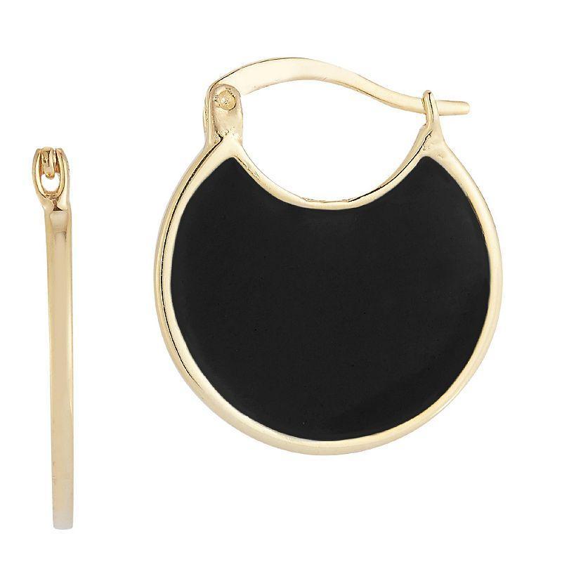 Sunkissed Sterling 14k Gold Over Silver Enamel Hoop Earrings, Womens, Gold Tone Black Product Image