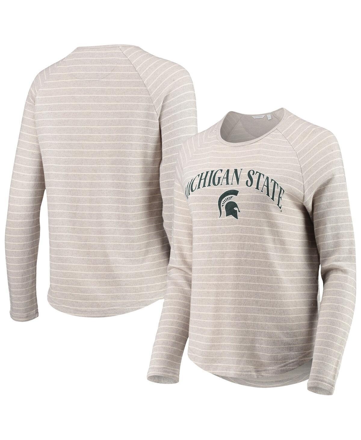 Womens Heathered Gray Michigan State Spartans Seaside Striped French Terry Raglan Pullover Sweatshirt Product Image