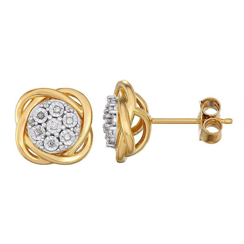 Sterling Silver 1/10 Carat T.W. Diamond Knot Stud Earrings, Womens, Gold Tone Product Image