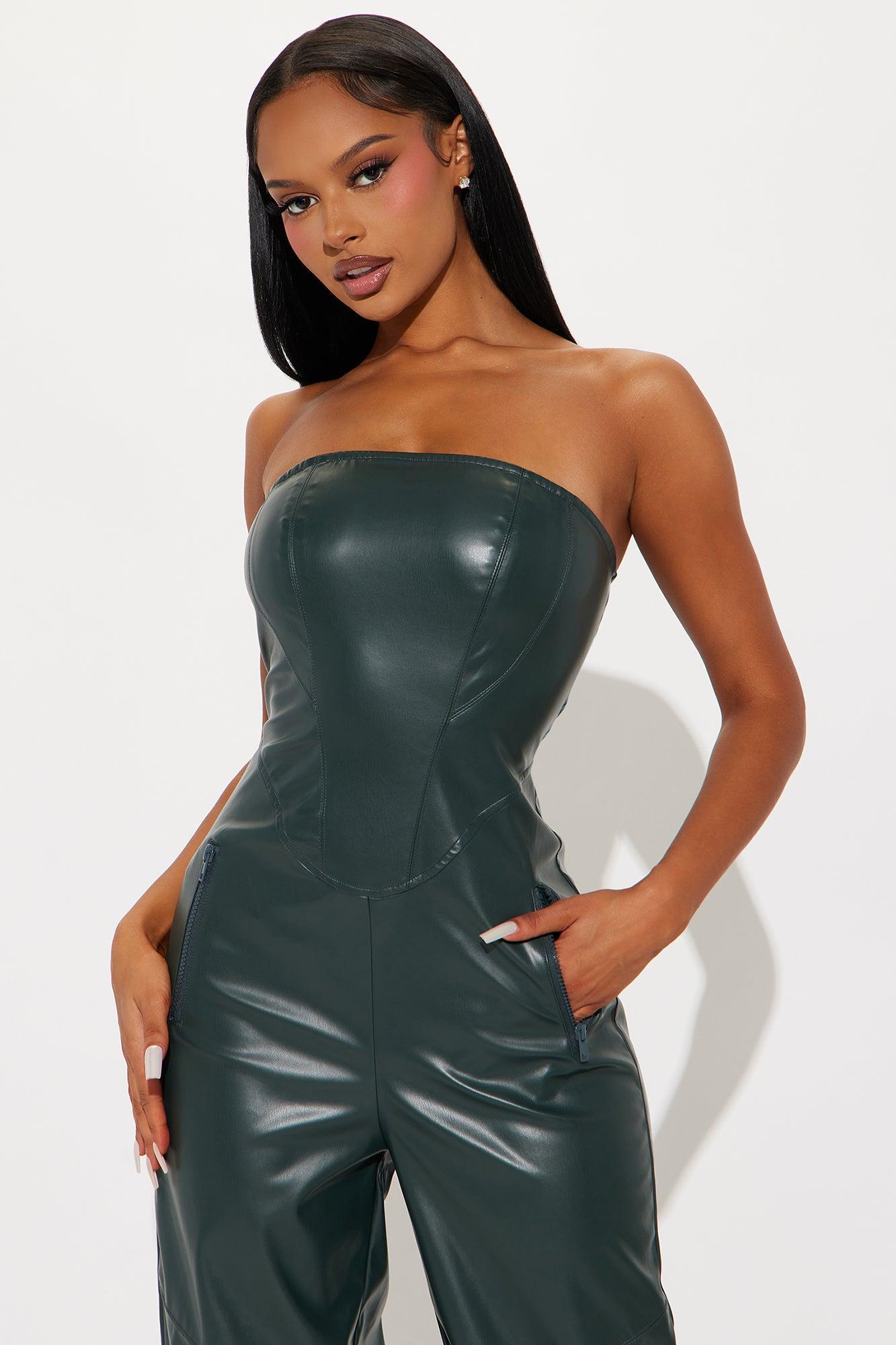 Dilemma Faux Leather Jumpsuit - Hunter Product Image