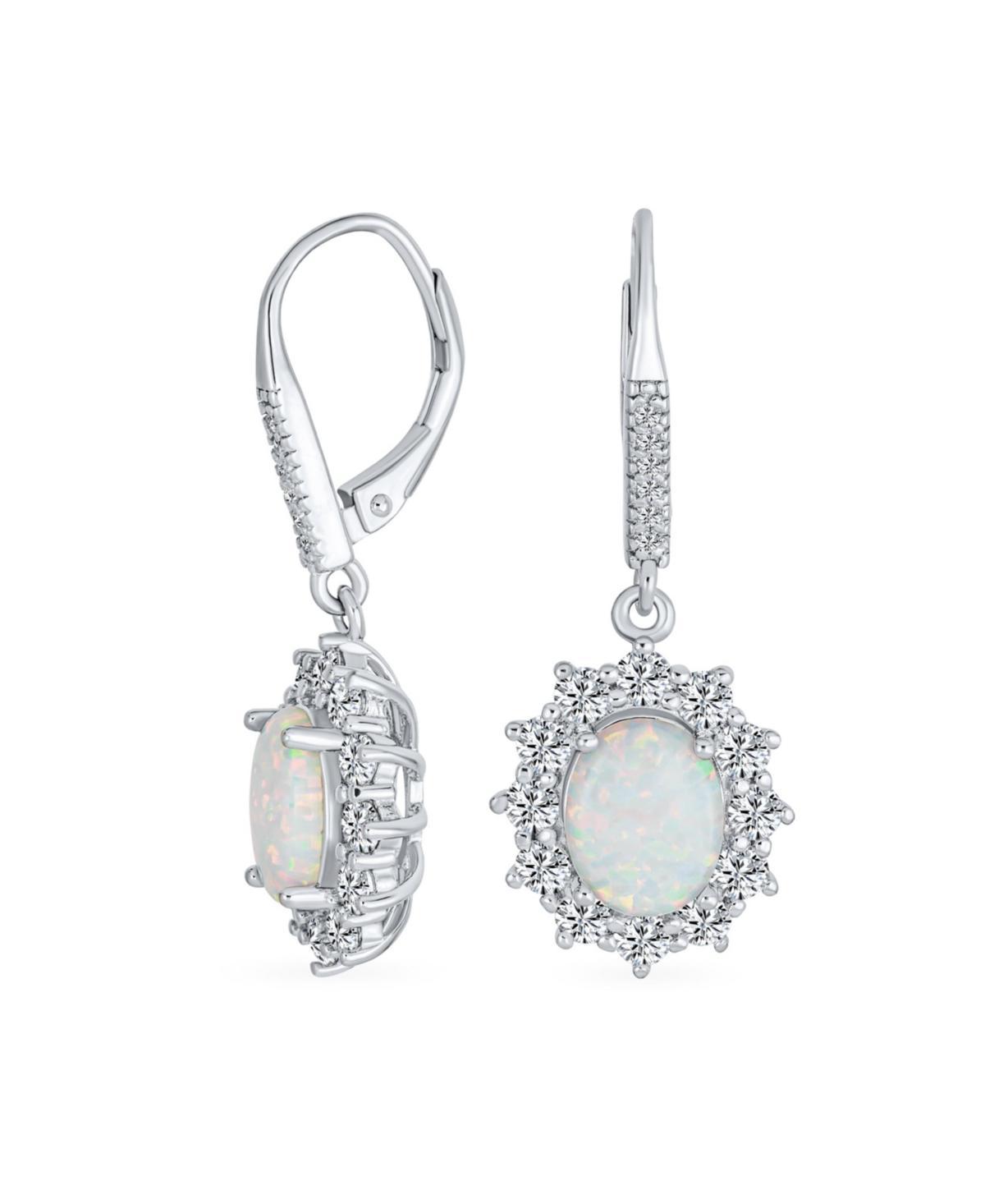 Bling Jewelry Gemstone Cubic Zirconia Accent Pave Halo Cz Solitaire Oval Created Opal Drop Earrings For Women Lever back .925 Sterling Silver Oc Product Image