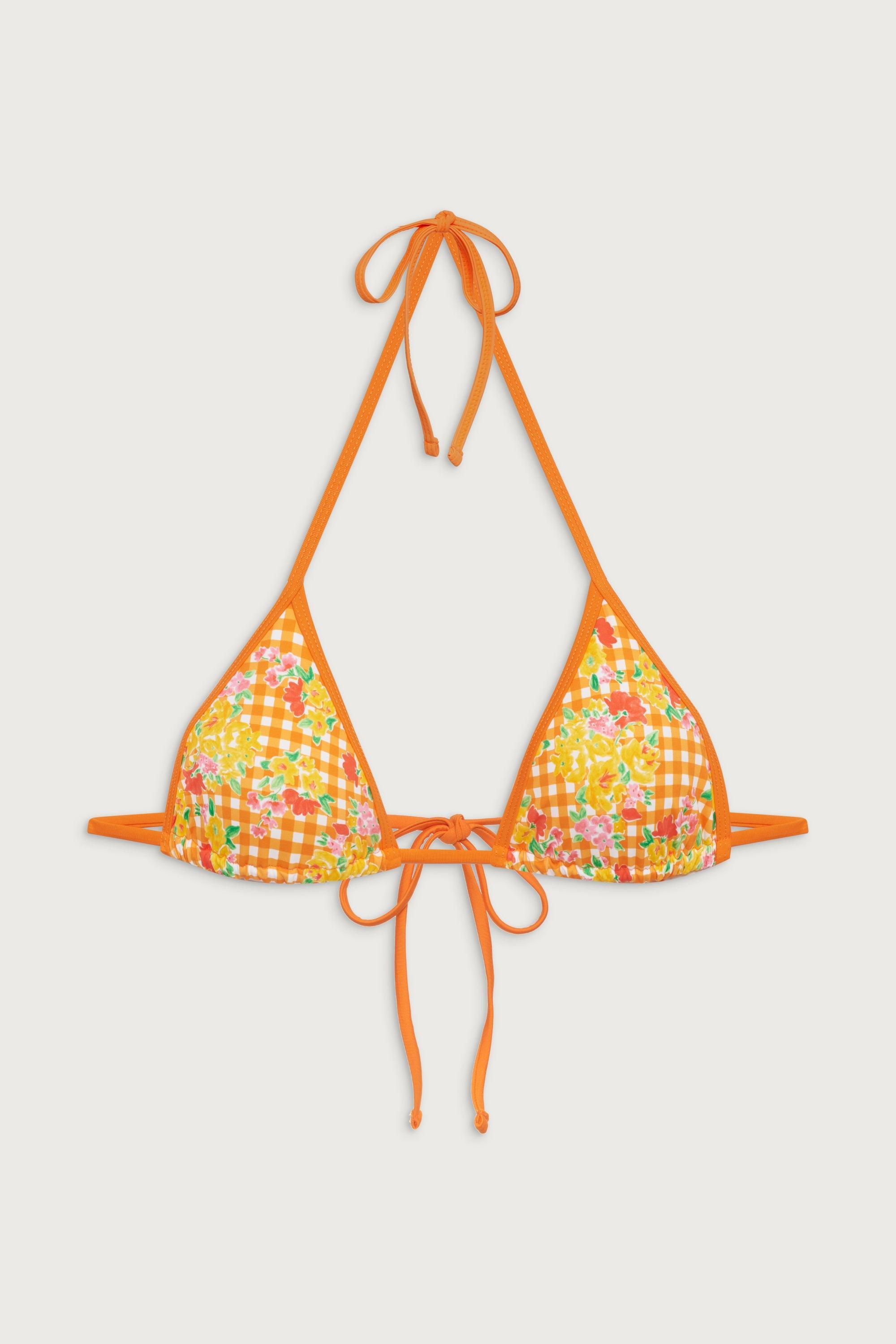 Nick Floral Triangle Bikini Top - Marigold Gingham Product Image