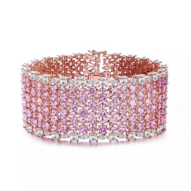 18k Rose Gold over Sterling Silver Pink Cubic Zirconia 8-Row Tennis Bracelet, Womens Pink Tone Product Image