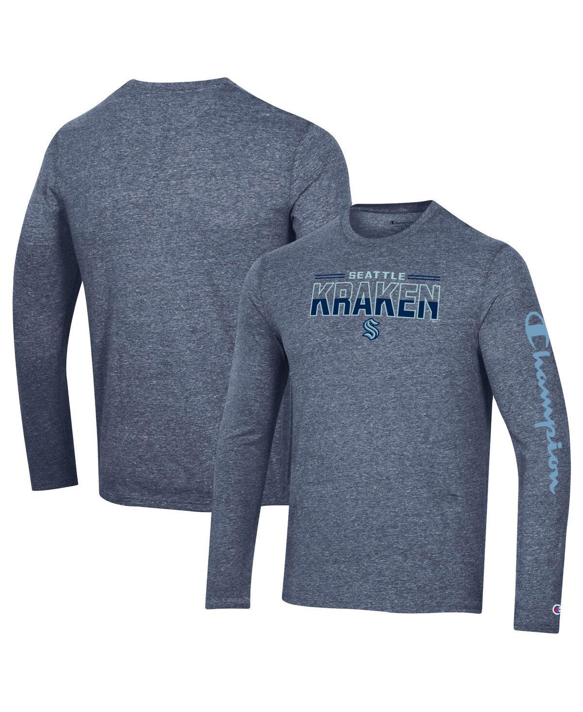 Mens Champion Heather Navy Seattle Kraken Tri-Blend Long Sleeve T-Shirt Krk Blue Product Image