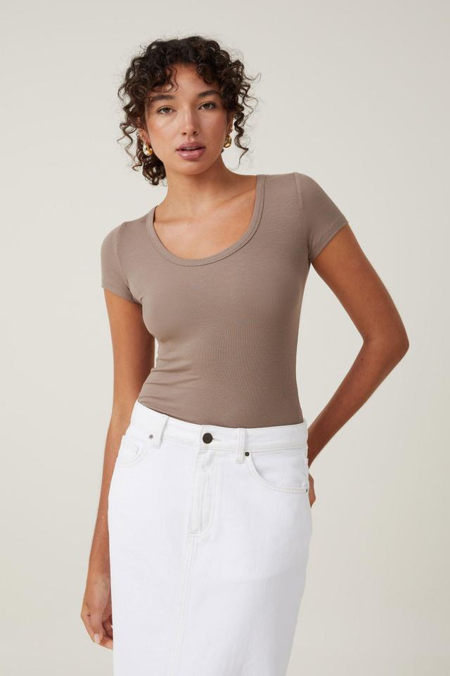 Cotton On Women - Staple Rib Scoop Neck Short Sleeve Top - Rich taupe ii Product Image