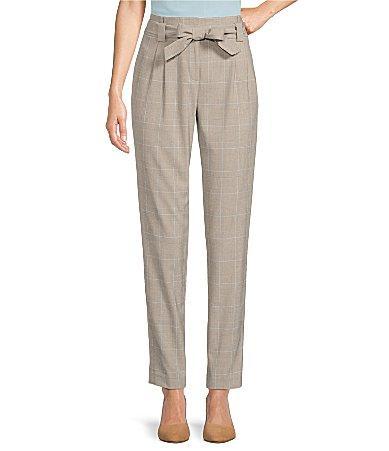 Calvin Klein Woven Plaid Tie Waist Pleated Tapered Coordinating Ankle Pants Product Image