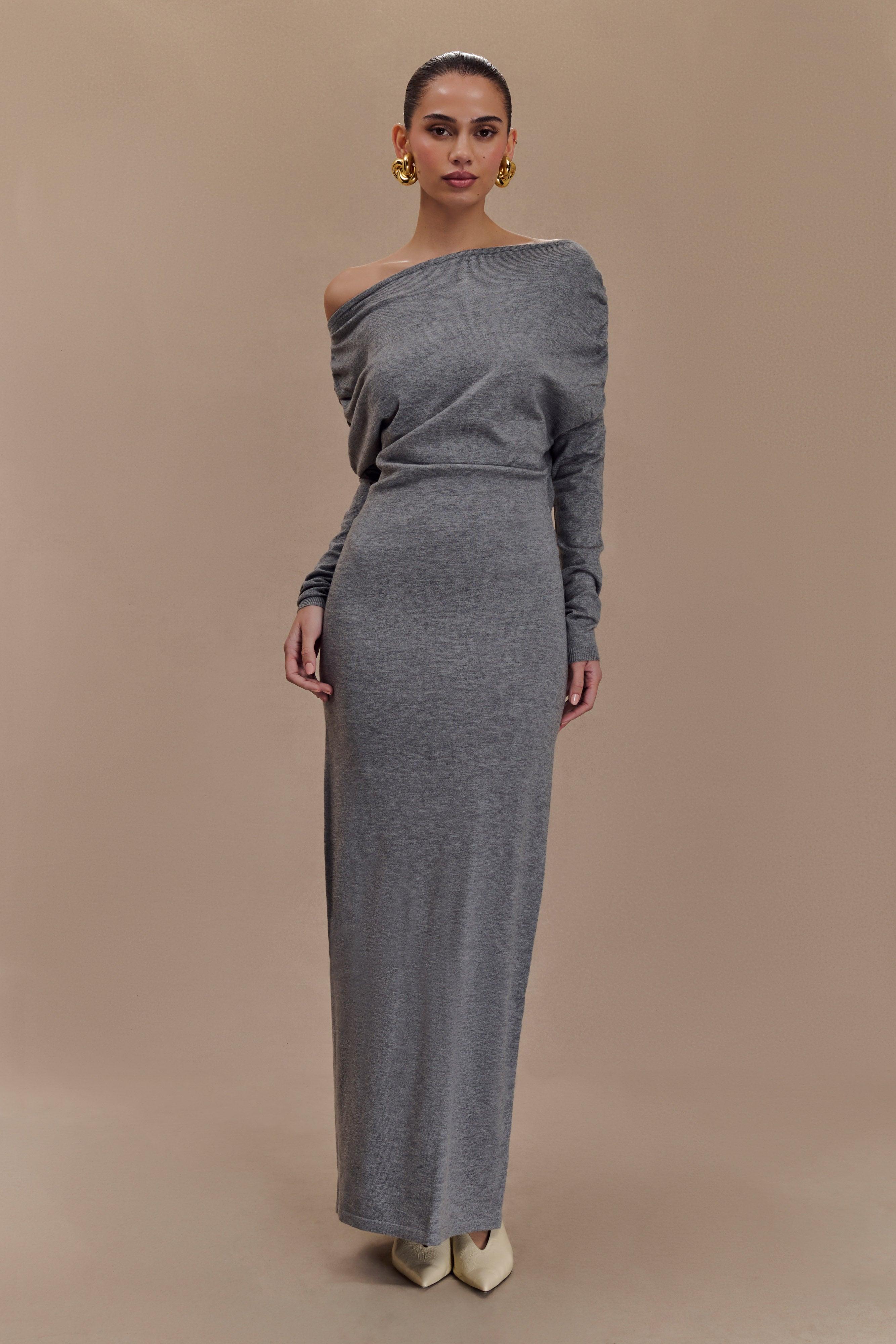 Jessie Cowl Neck Knit Midi Dress - Charcoal Marle product image