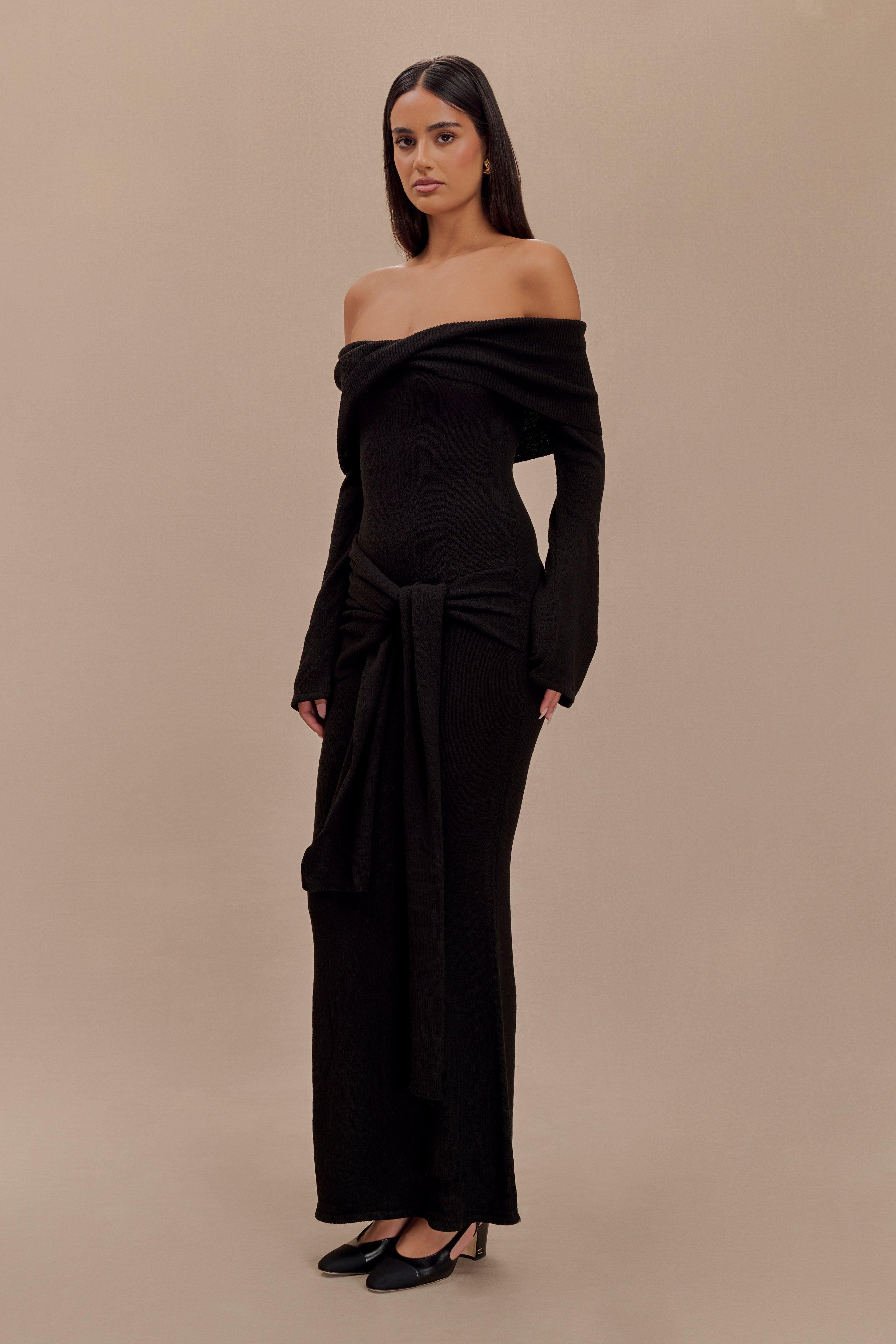 Cameron Off Shoulder Tie Maxi Dress - Black Product Image