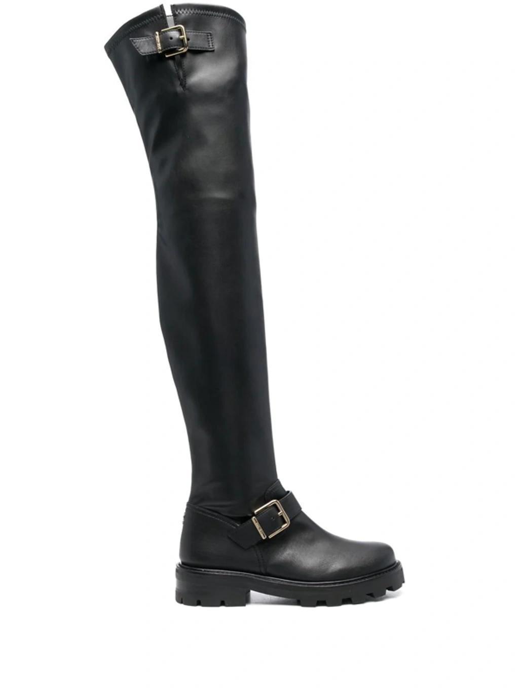 JIMMY CHOO Biker Ii Buckled Leather Over-the-knee Boots In Black Product Image