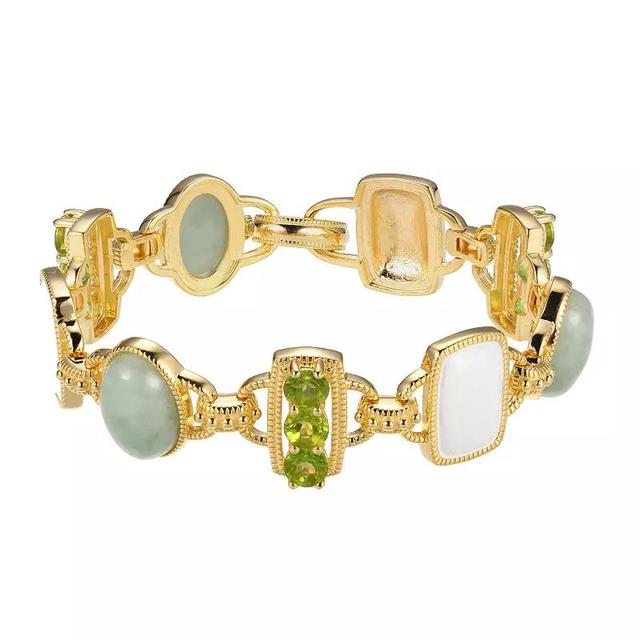 Dynasty Jade 18k Gold over Sterling Silver Jade & Peridot Vintage Station Link Bracelet, Womens Gold Tone Product Image