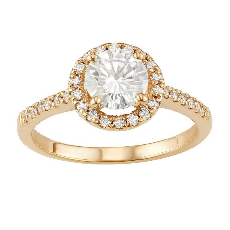 14k Gold 1 1/3 Carat T.W. Lab-Created Moissanite Round Halo Ring, Womens Yellow Product Image