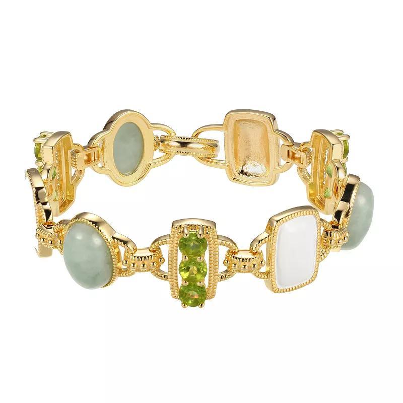 Dynasty Jade 18k Gold Over Silver Jade & Peridot Link Bracelet, Womens Gold Tone Product Image