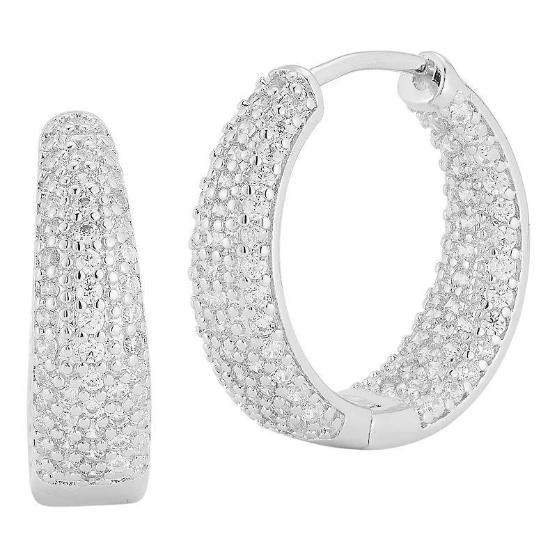 Cubic Zirconia Graduated Hoop Earrings, Womens, Silver Tone Product Image